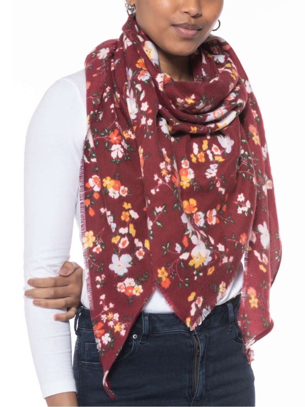 INC International Concepts Burgundy Floral Triangle Wrap